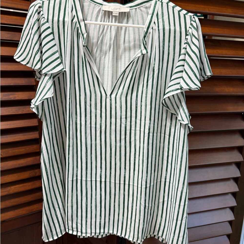 LOFT Green and White Striped Women's Top